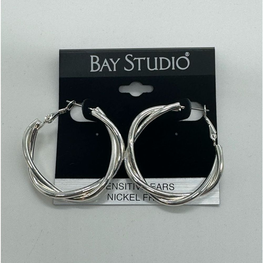 Bay Studio Silver Tone Double Twist Hoop Earrings 1.5 inch